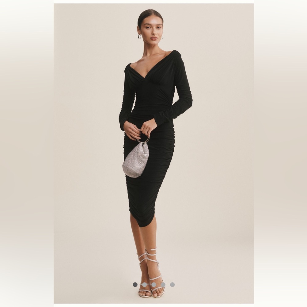 Norma Kamali Tara Black Fitted Dress Large Draped Fitted Bodycon